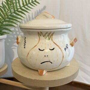 Vintage Onion Face Pot Keeper Jar Handmade 1987 Norma